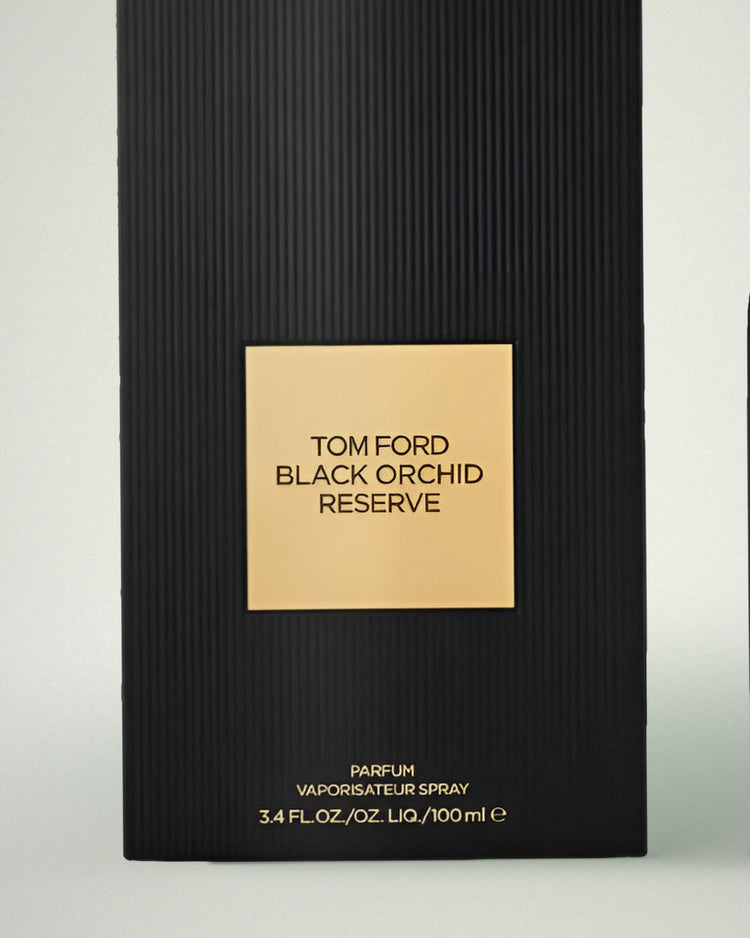 Detalle de la caja de Black Orchid Reserve de Tom Ford